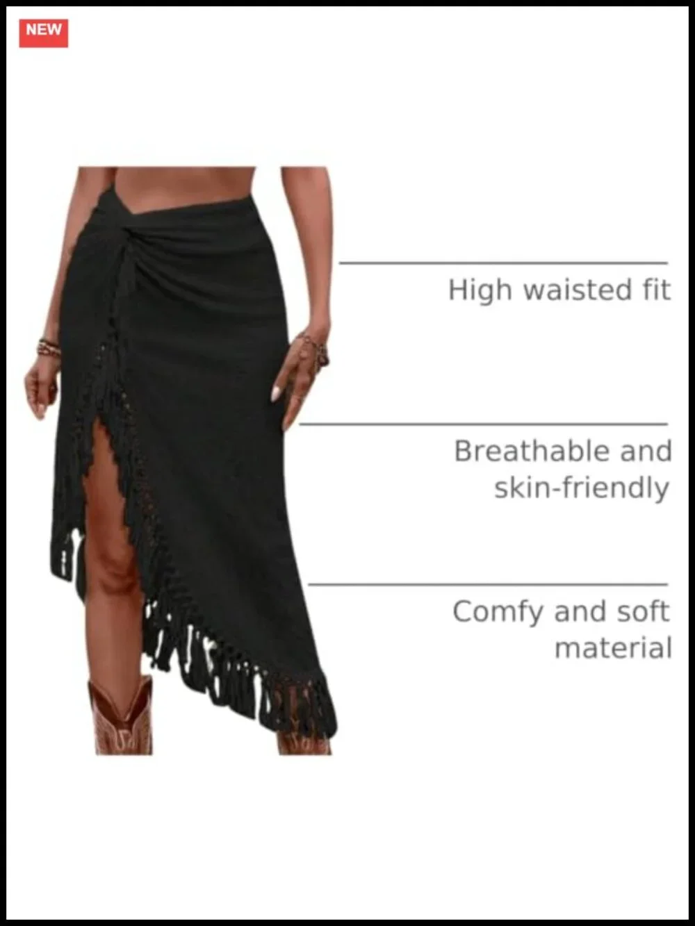Boho Fringe High Slit Midi Skirt - Tassel Asymmetrical